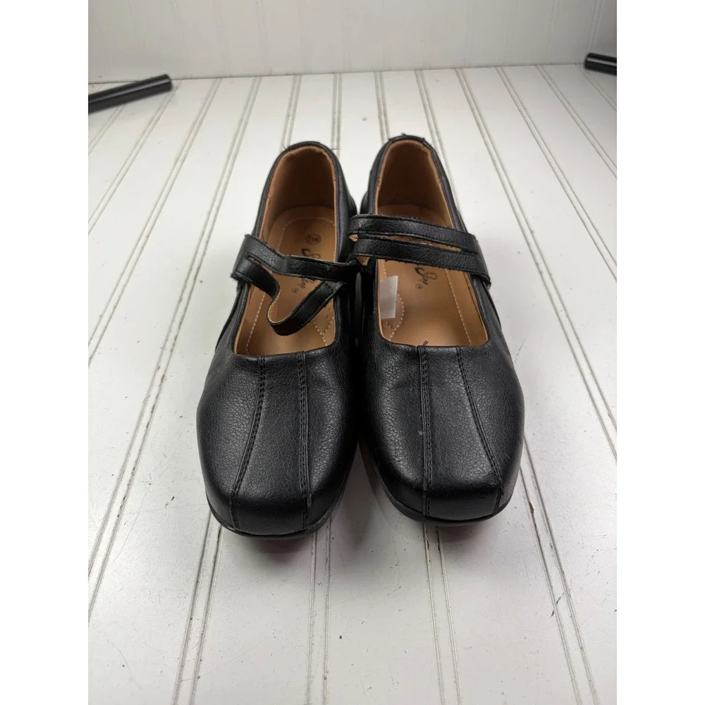 Style Step Black Mary Jane Double Strap Comfort Work Flats Women's Size 7.5